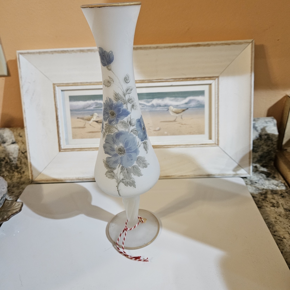 Blue And White Satin Floral Bud Vase